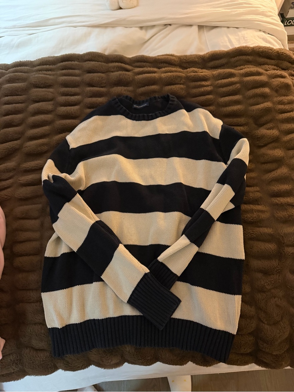 Brandy Navy and Cream Striped Crewneck Sweater